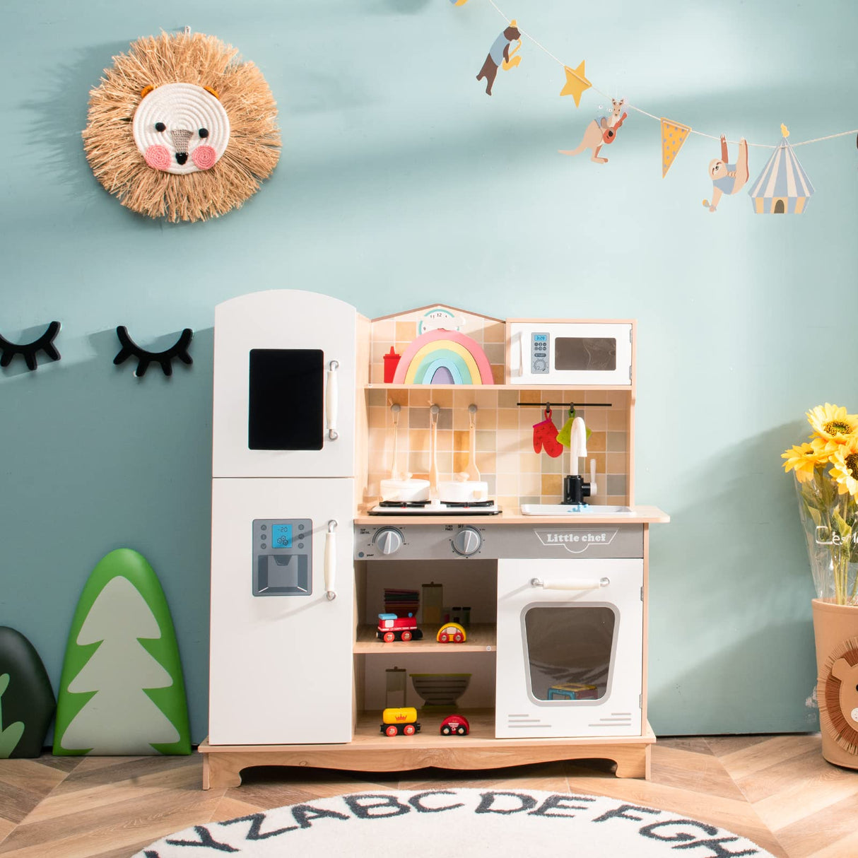 HONEY JOY Kids Kitchen Playset, Pretend Playset W/Realistic Light & Sound