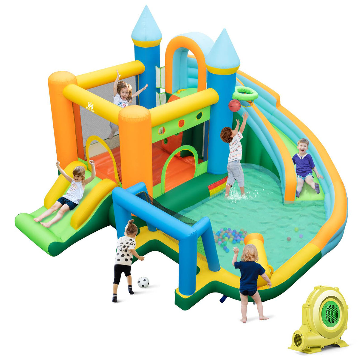 Inflatable Water Slide Blowup Water Park with Dual Slides Wet Dry Bounce House