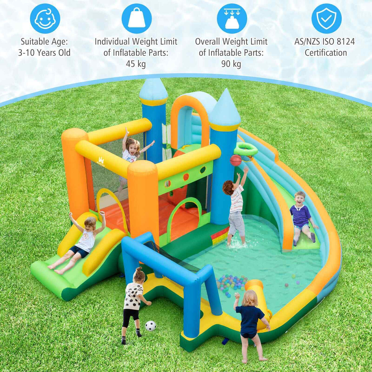 Inflatable Water Slide Blowup Water Park with Dual Slides Wet Dry Bounce House