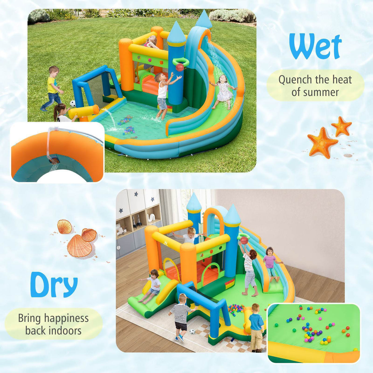 Inflatable Water Slide Blowup Water Park with Dual Slides Wet Dry Bounce House