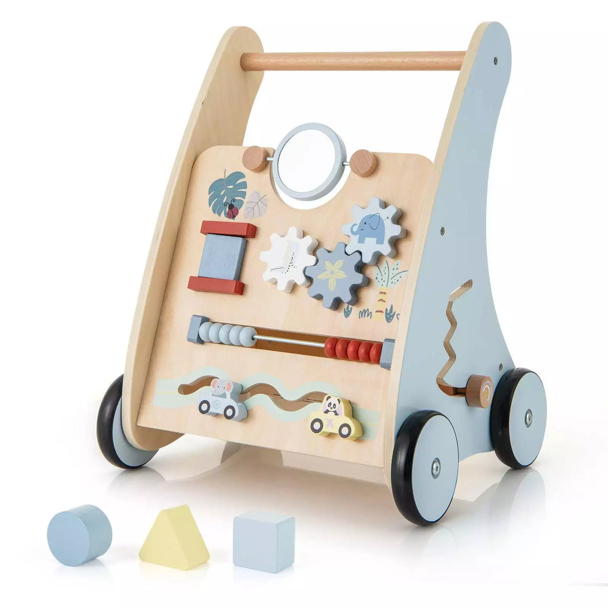 BABY JOY Wooden Baby Walker Push & Pull Walker Montessori Multi-Activity Center