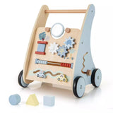 BABY JOY Wooden Baby Walker Push & Pull Walker Montessori Multi-Activity Center