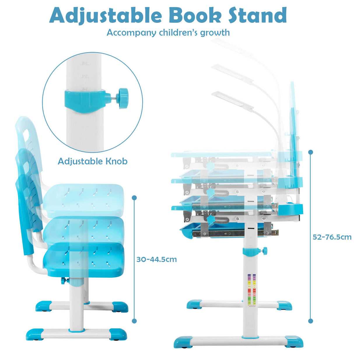 HONEY JOY Kids Desk Chair Set Adjustable Study Table w/Book Stand & LED Light