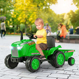 HONEY JOY 12V Kids Ride On Tractor with Trailer, 2-in-1 Electric Toy Car with Remote Control