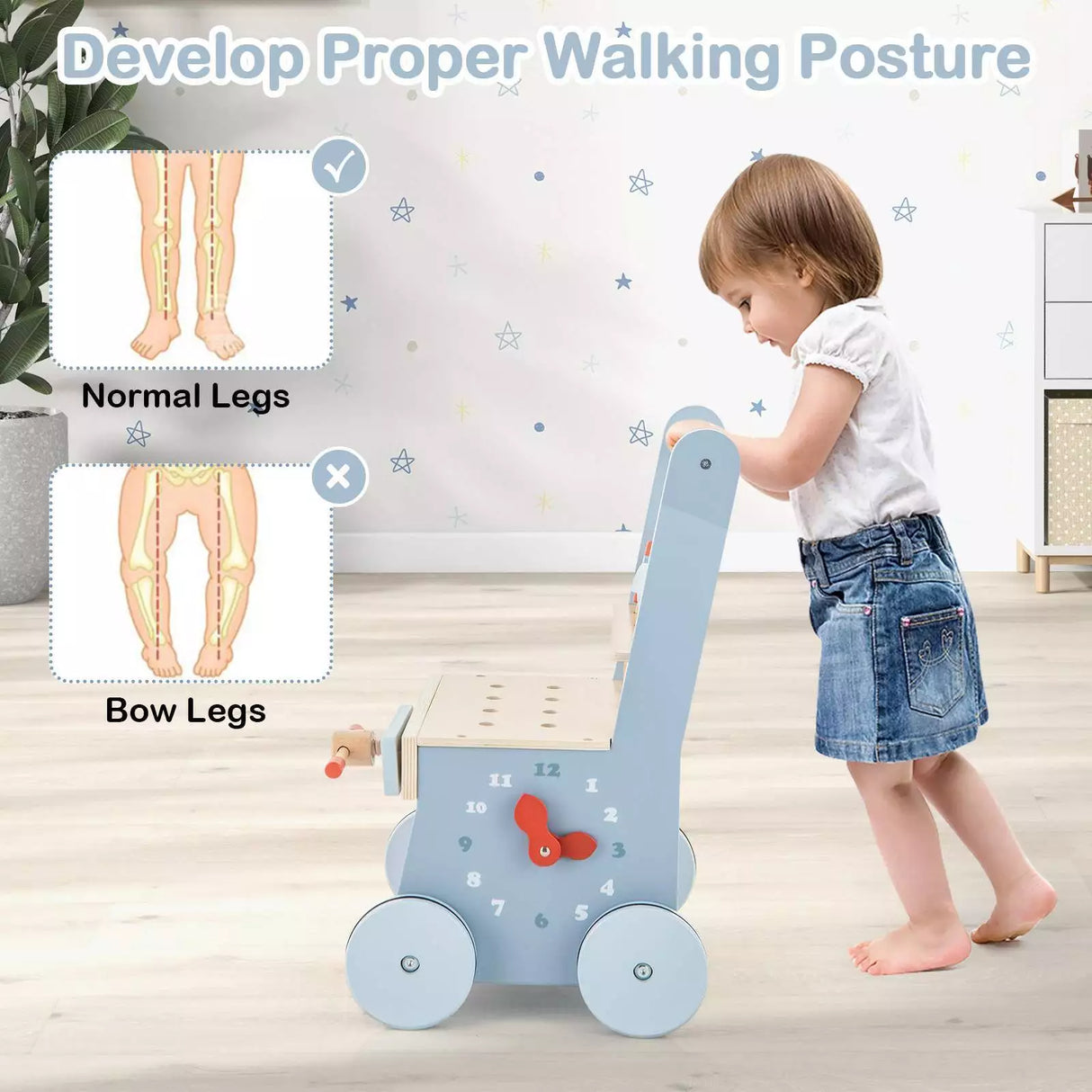 BABY JOY Wooden Baby Push Walker 2-in-1 Toddler Montessori Activity Walker