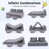 6 PCS Kids Modular Play Sofa Toddler Playing Sleeping Couch with Suede Fabric