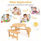 Kids Outdoor Wooden Picnic Table and Bench Set w/ Umbrella Hole, 6 Person Activity Dining Table