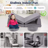 6 PCS Kids Modular Play Sofa Toddler Playing Sleeping Couch with Suede Fabric