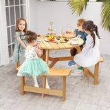 Kids Outdoor Wooden Picnic Table and Bench Set w/ Umbrella Hole, 6 Person Activity Dining Table