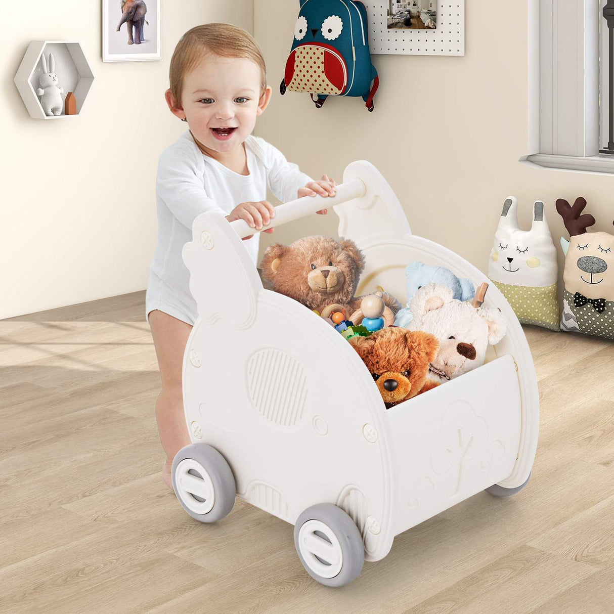 HONEY JOY 2-in-1 Baby Walker Push Toy Toddler Learning Walker Toy Storage Chest