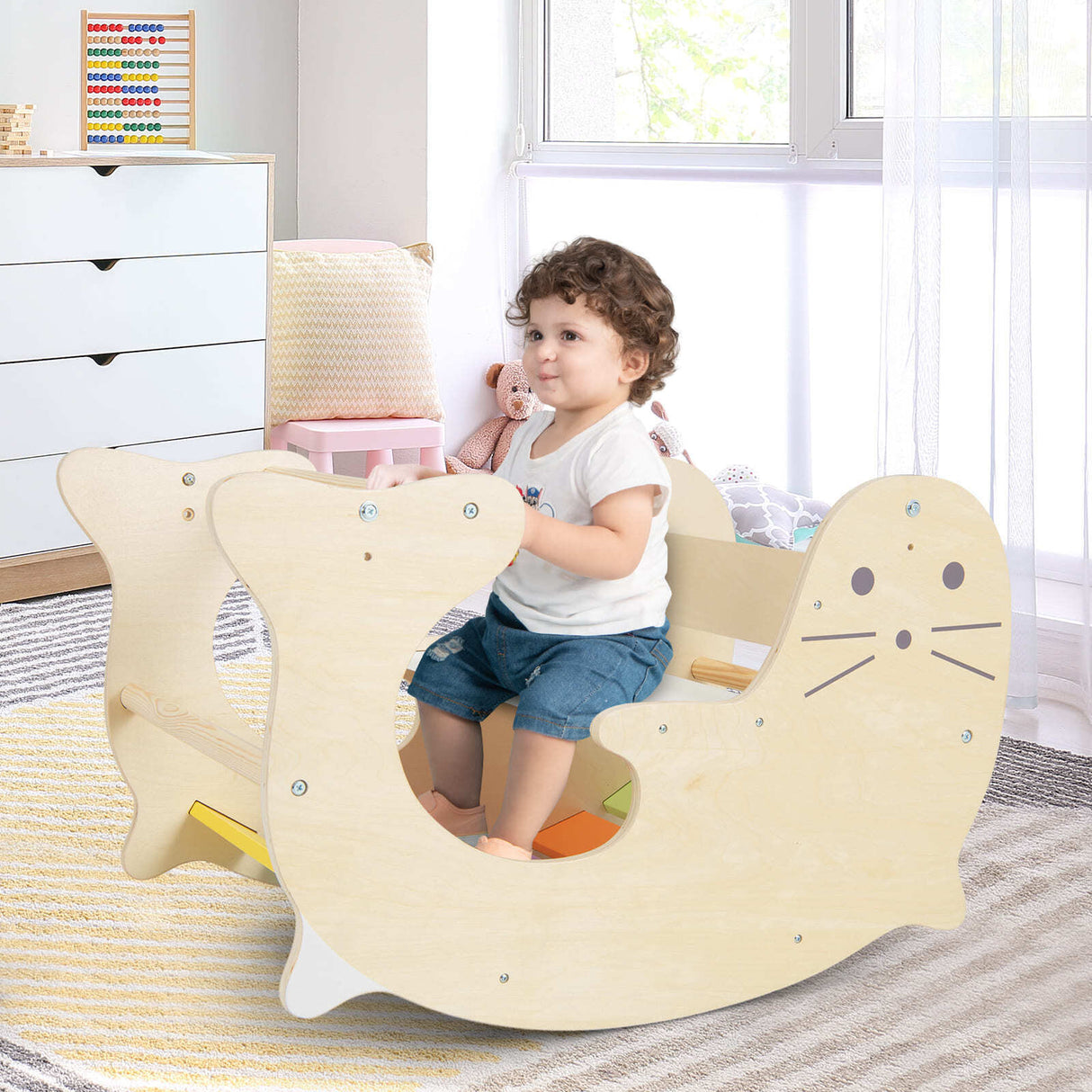 HONEY JOY 3-in-1 Kids Arch Climbing Toy Set Table & Rocking Horse