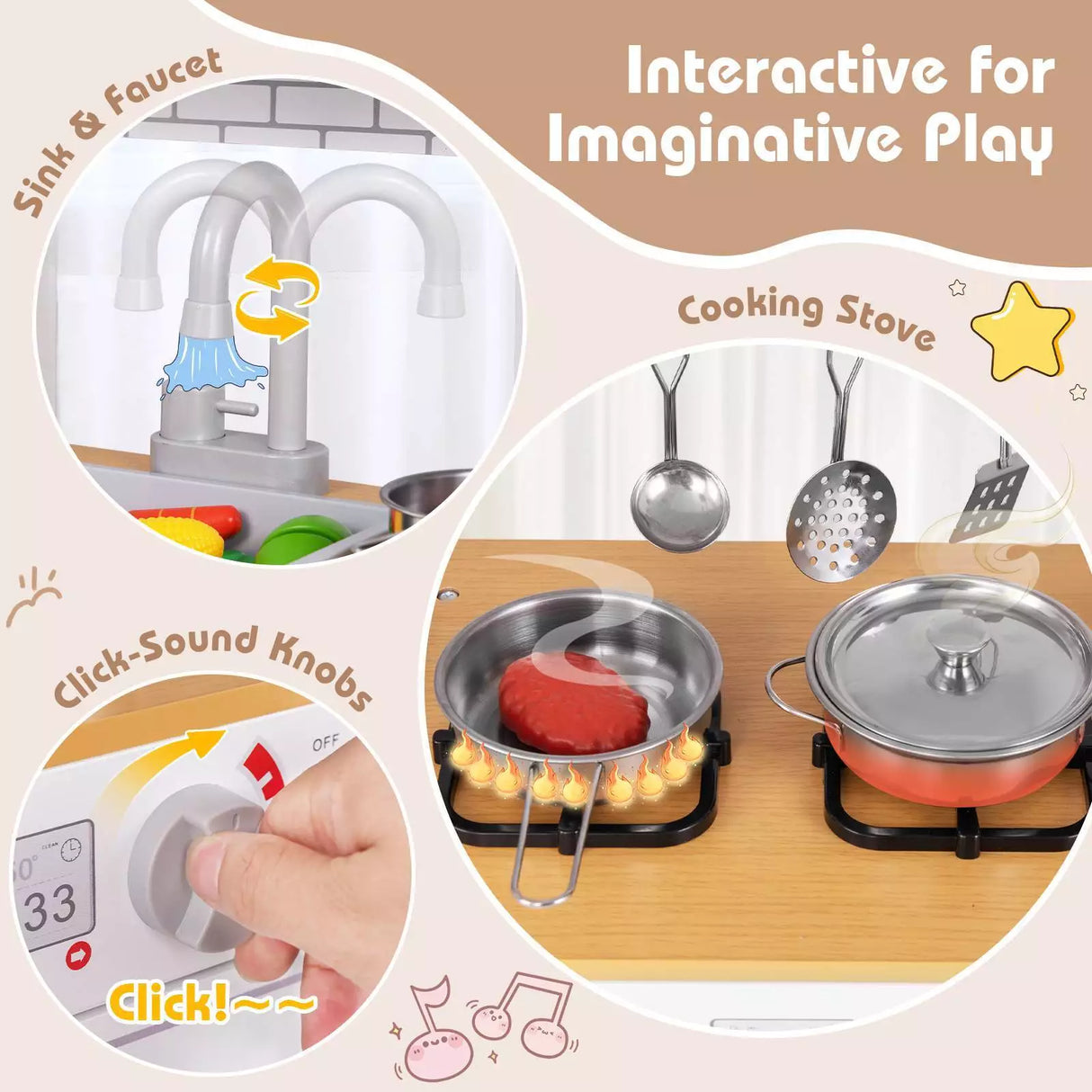 HONEY JOY Kids Kitchen Playset Children Pretend Kitchen Toy Set w/Blackboard