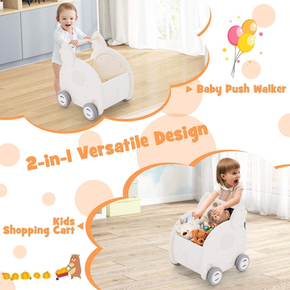 HONEY JOY 2-in-1 Baby Walker Push Toy Toddler Learning Walker Toy Storage Chest