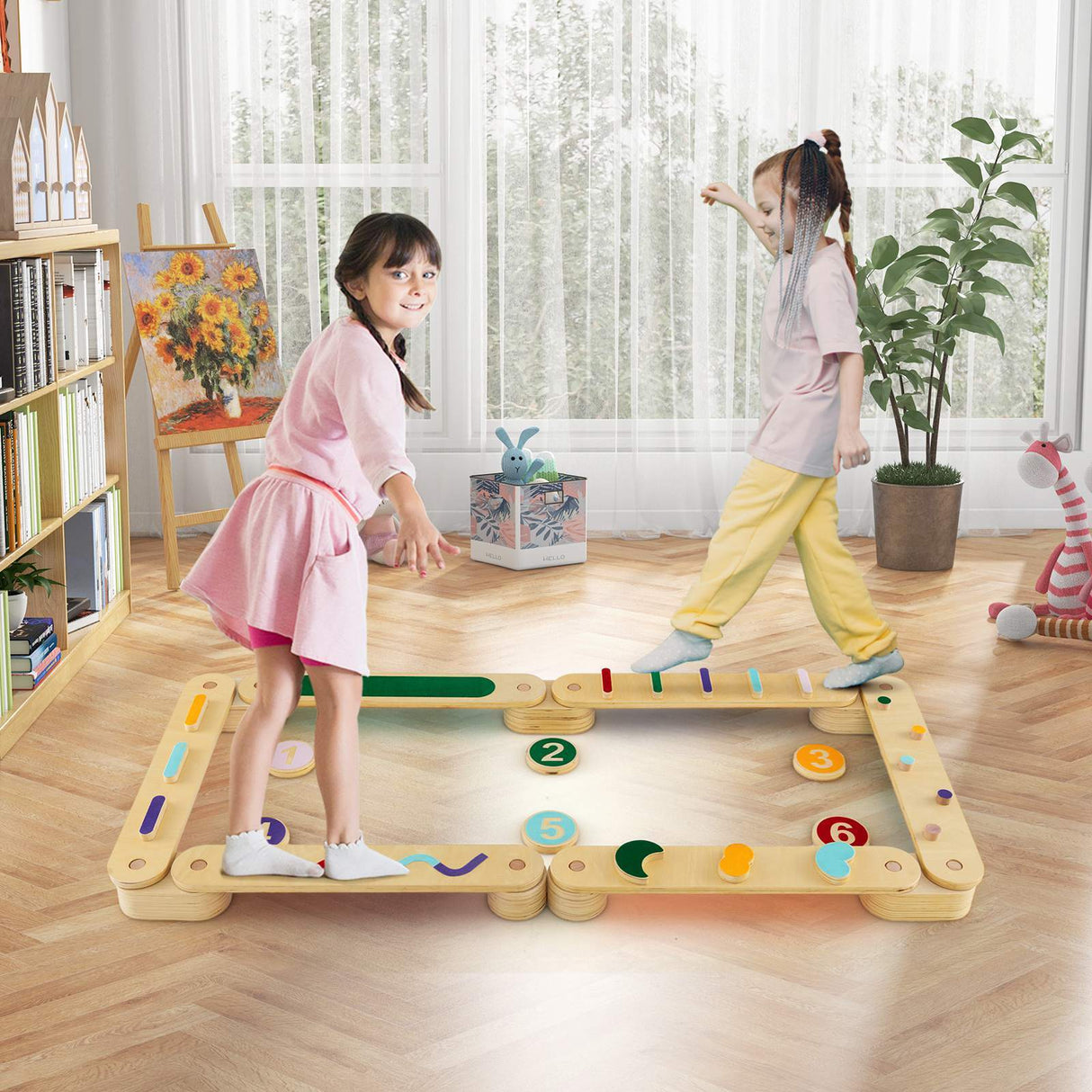 Kids Wooden Balance Beam Set with Stepping Stones Gymnastics Obstacle Course Toy