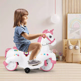 12V Unicorn Ride on Motorcycle Toy Kids Ride on Car Pony with Training Wheels