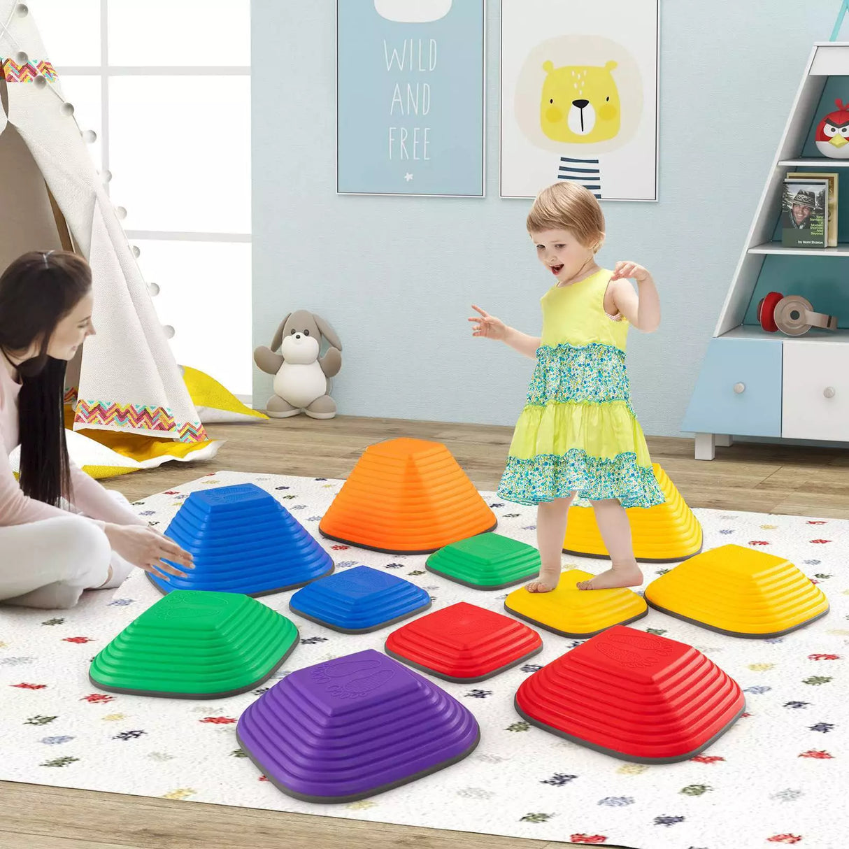 11PCS Kids Stepping Stone Indoor/Outdoor Toddler Balance Training Blocks Gift