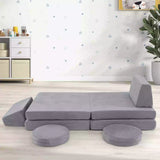 6 PCS Kids Modular Play Sofa Toddler Playing Sleeping Couch with Suede Fabric