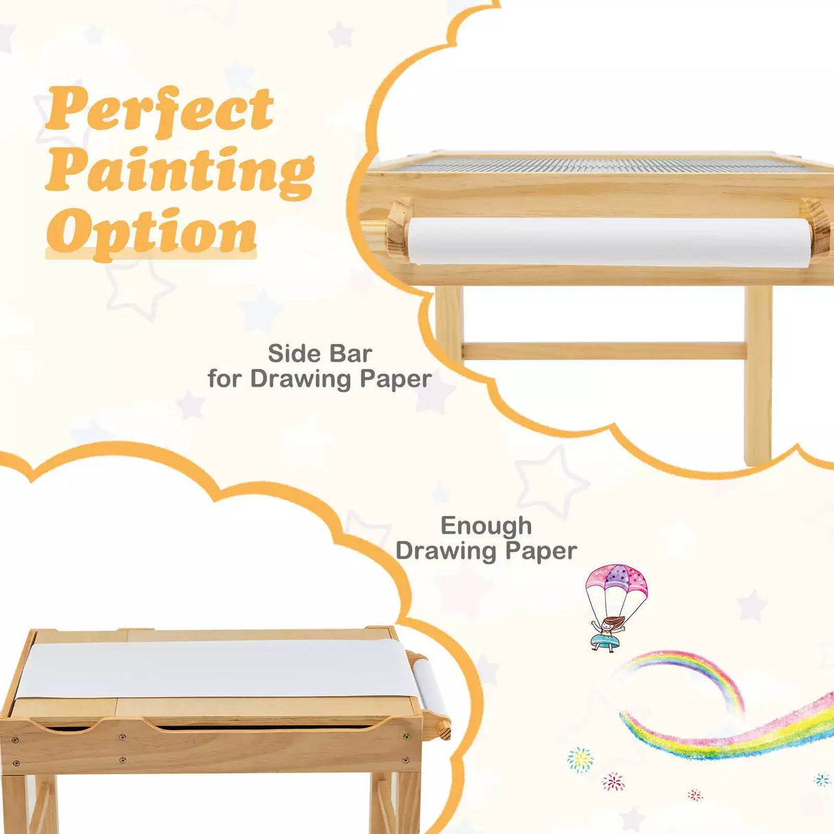 2-in-1 Kids Activity Table Wooden Play Desk w/Reversible Tabletop & Paper Roll