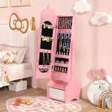 Kids Armoire Cabinet with Mirror Adjustable Standing Jewelry Organiser w/Drawer