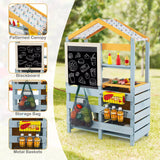 2 in 1 Wood Mud Kitchen Outdoor Pretend Play Kitchen Toy w/Removable Water Box