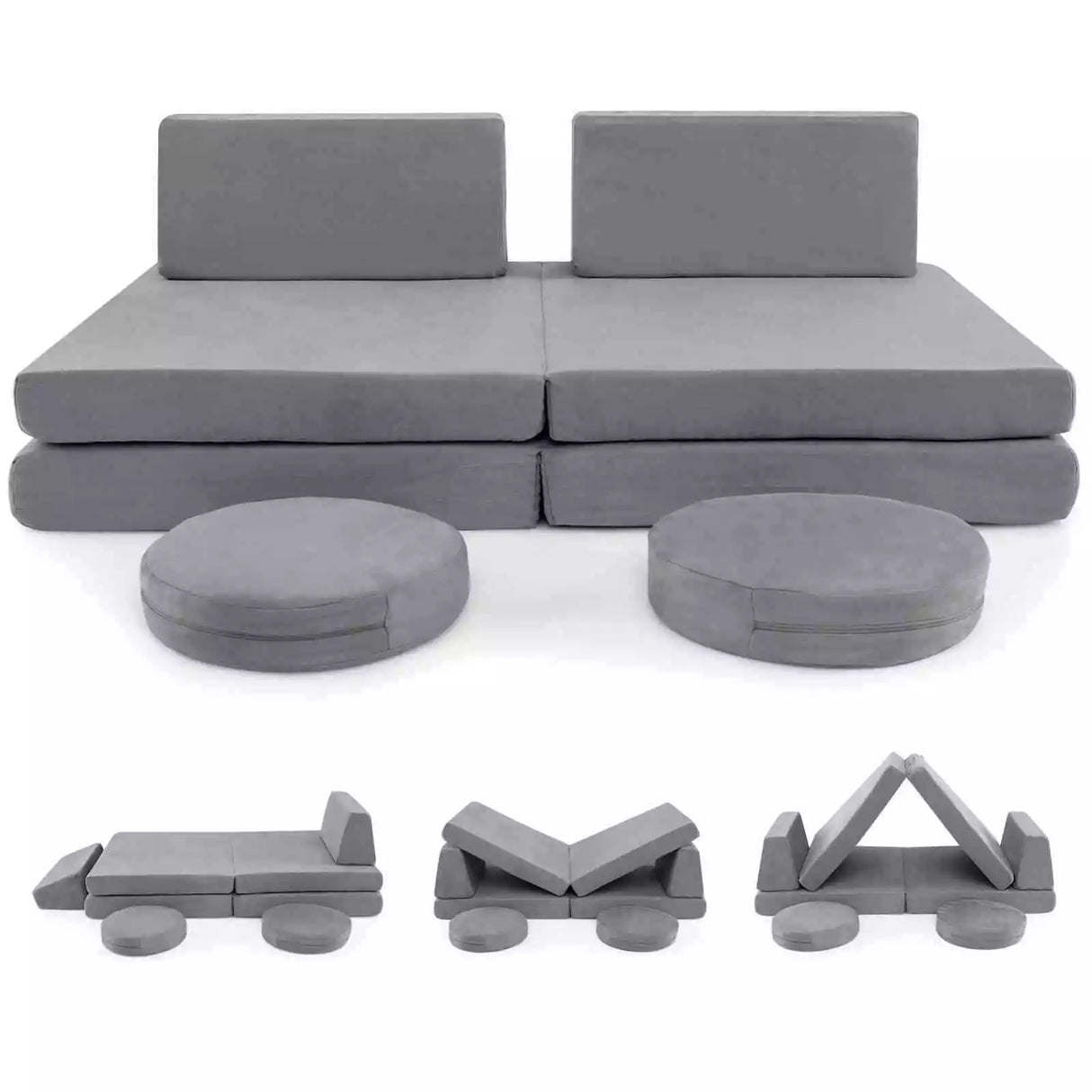 6 PCS Kids Modular Play Sofa Toddler Playing Sleeping Couch with Suede Fabric