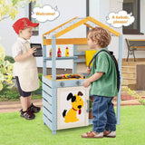 2 in 1 Wood Mud Kitchen Outdoor Pretend Play Kitchen Toy w/Removable Water Box