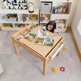 2-in-1 Kids Activity Table Wooden Play Desk w/Reversible Tabletop & Paper Roll