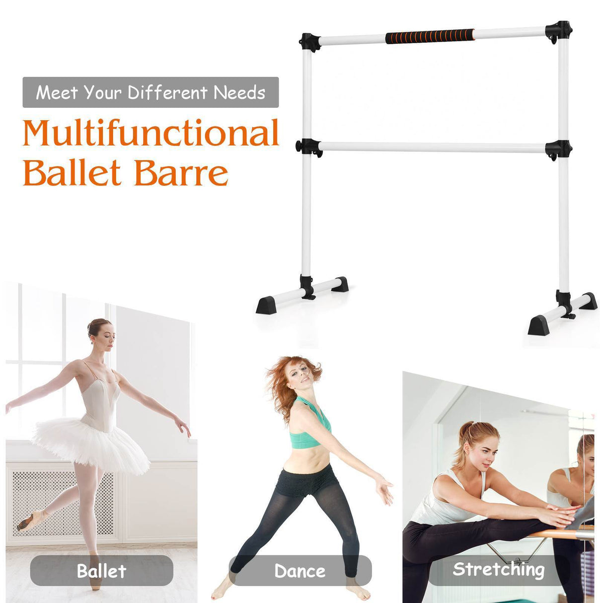 Freestanding Ballet Barre Adjustable Portable Stretching Dance Bar Pole Home Gym