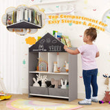 Playhouse Kids Bookshelf Wooden Toy Storage Organizer w/Chalkboard & Whiteboard