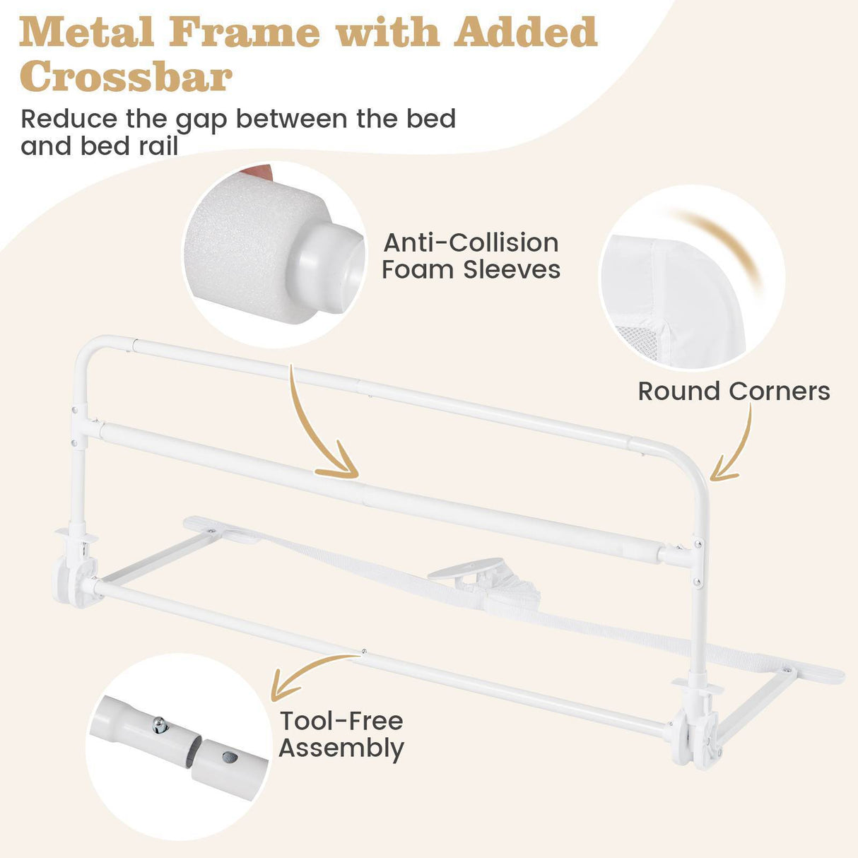 BABY JOY Toddler Foldable Bed Rail Cot Guard Baby Kids Bedrail with Safety Strap