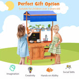 Wooden Pretend Play Kitchen Kids Outdoor Mud Kitchen Playset w/Adjustable Canopy