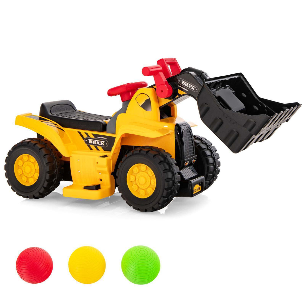 HONEY JOY 6V Kids Ride On Excavator Electric Vehicle with Basketball Hoop