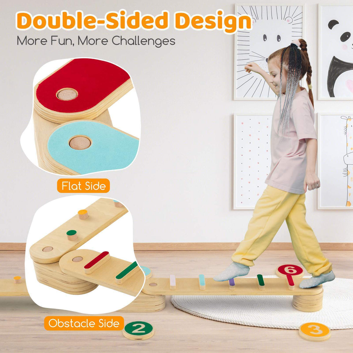 Kids Wooden Balance Beam Set with Stepping Stones Gymnastics Obstacle Course Toy