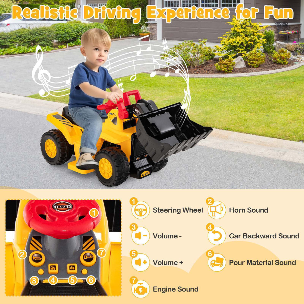 HONEY JOY 6V Kids Ride On Excavator Electric Vehicle with Basketball Hoop