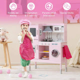 Kids Pretend Play Kitchen Wooden Kitchen Toy Playset w/Real Sounds & Lights Pink