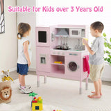 Kids Pretend Play Kitchen Wooden Kitchen Toy Playset w/Real Sounds & Lights Pink