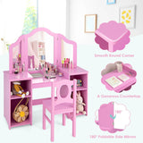 HONEY JOY Kids Vanity Table and Stool Set Multi-functional Makeup Dressing Desk