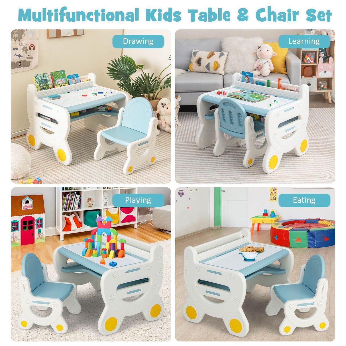 HONEY JOY Kids Table and Chair Set Drawing Activity Study Desk w/Storage Shelf