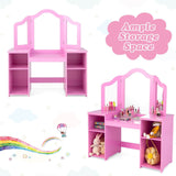 HONEY JOY Kids Vanity Table and Stool Set Multi-functional Makeup Dressing Desk