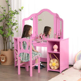 HONEY JOY Kids Vanity Table and Stool Set Multi-functional Makeup Dressing Desk