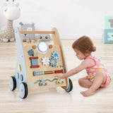 BABY JOY Wooden Baby Walker Push & Pull Walker Montessori Multi-Activity Center