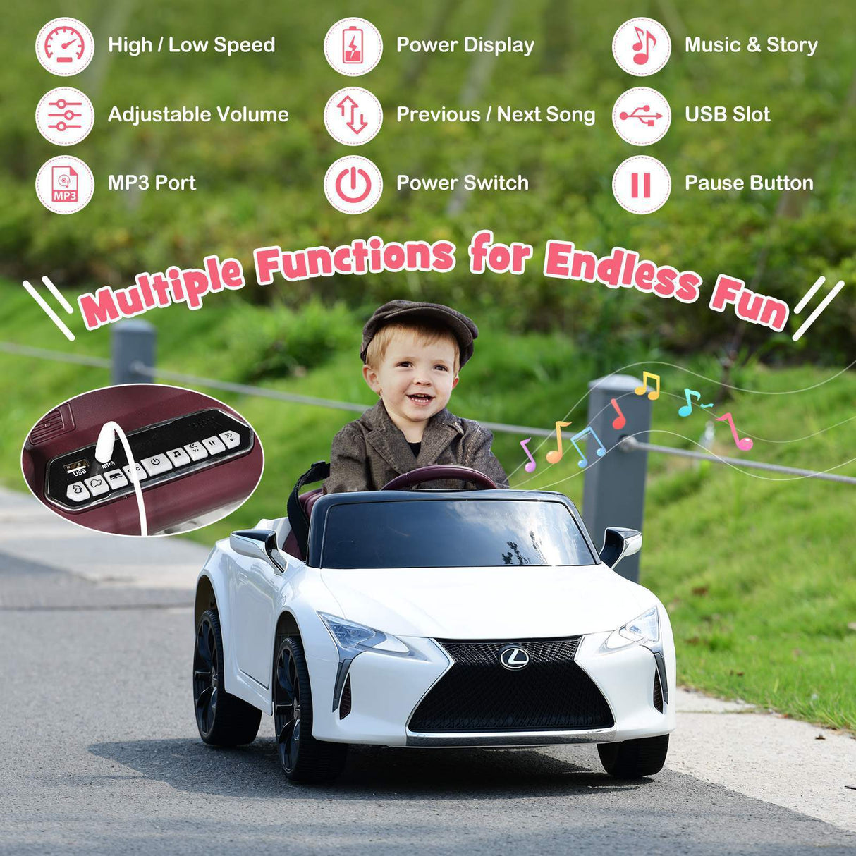 HONEY JOY Kids Electric Ride on Car Licensed Lexus LC500 12V Battery Powered Car