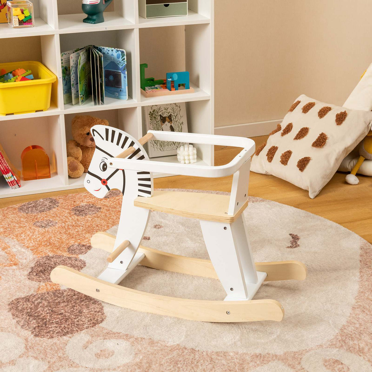 HONEY JOY Wooden Kids Rocking Horse Baby Ride On Toy Gift w/ Detachable Fences