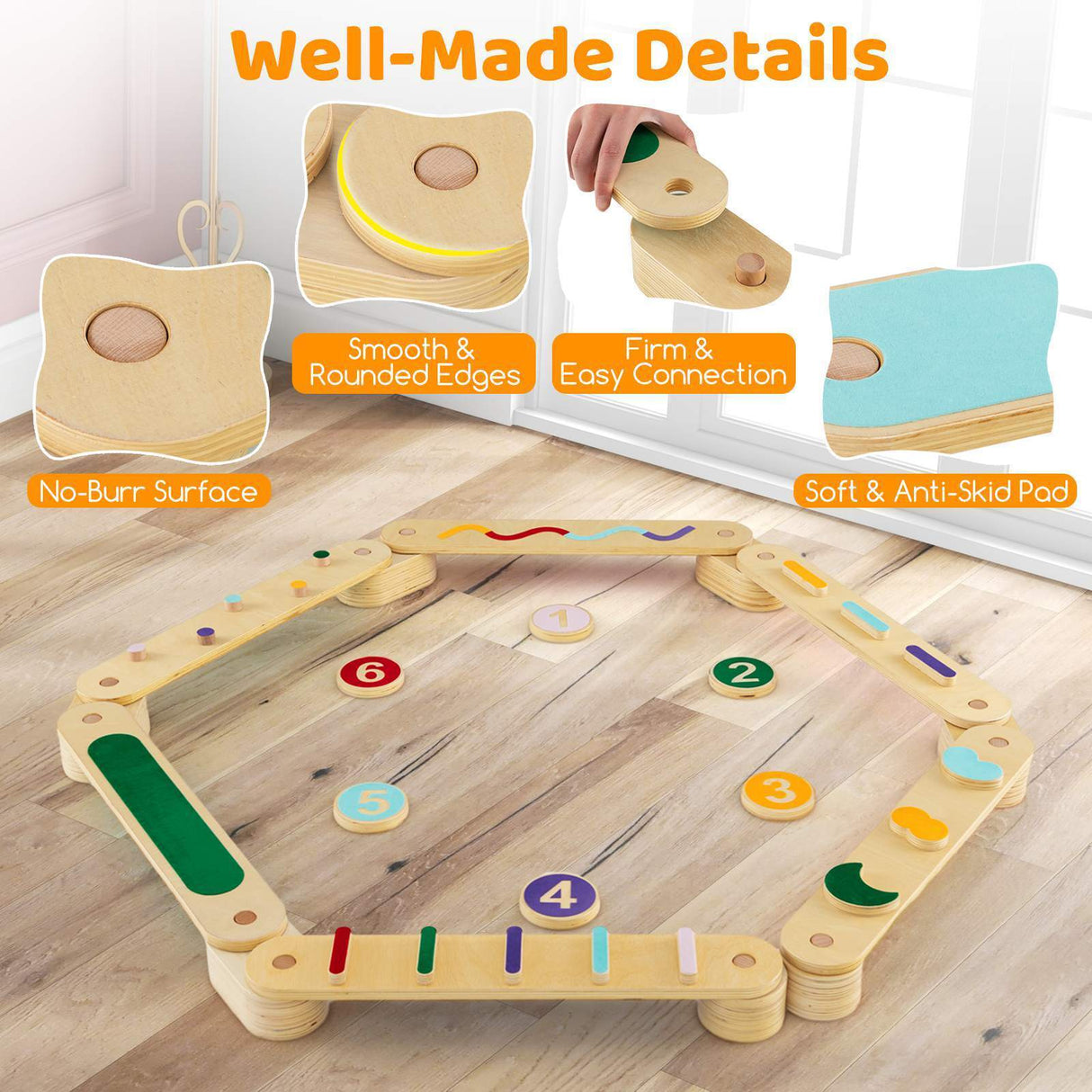 Kids Wooden Balance Beam Set with Stepping Stones Gymnastics Obstacle Course Toy