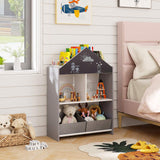 Playhouse Kids Bookshelf Wooden Toy Storage Organizer w/Chalkboard & Whiteboard