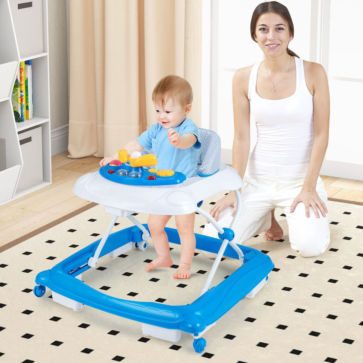 BABY JOY Foldable Baby Walker Adjustable Toddler Activity Center Push Walker