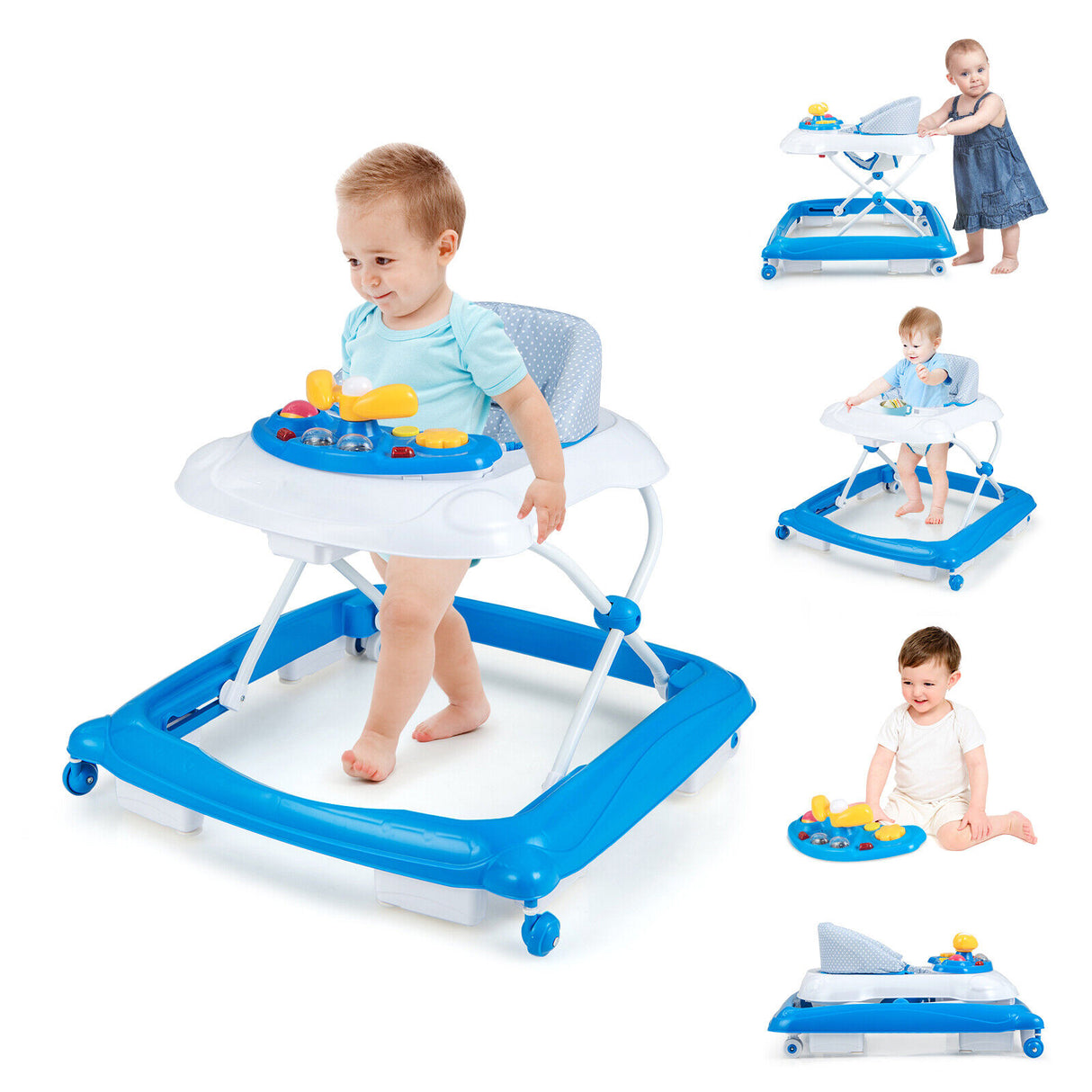 BABY JOY Foldable Baby Walker Adjustable Toddler Activity Center Push Walker