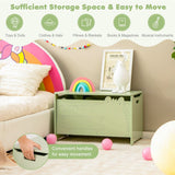 Kids Toy Box Storage Chest, Wooden Trunk Bench w/ Safety Hinge, Children Storage Box w/ Handles