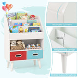 HONEY JOY Kids Bookshelf, Children Book Display Rack with 3-Tier Bookshelves, Open Compartment & 2 Fabric Drawers