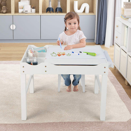 2-in-1 Kids Activity Table Wooden Play Desk w/Reversible Tabletop & Paper Roll